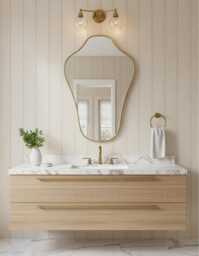 Modern Wall Mirror - Curved Vanity Antique Unlacquered Brass Mirrors - thumbnail 1
