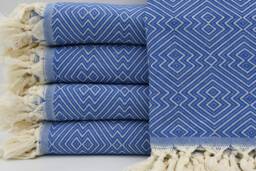 "Organic Cotton Blanket, Blue Blanket, 79""x95" - thumbnail 1