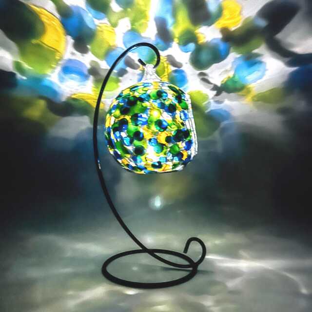 Abstract Hand-Painted Glass Candle Holder Blue, Green & Gold Home Decor - image 1