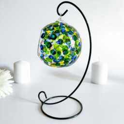 Abstract Hand-Painted Glass Candle Holder Blue, Green & Gold Home Decor - thumbnail 2