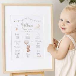Personalised First Birthday Milestone Poster - Teddy Bear Board On The Day You Were Born - thumbnail 3