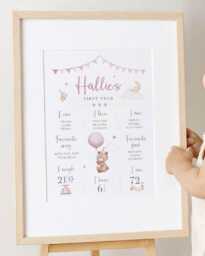 Personalised First Birthday Milestone Poster - Teddy Bear Board On The Day You Were Born - thumbnail 1
