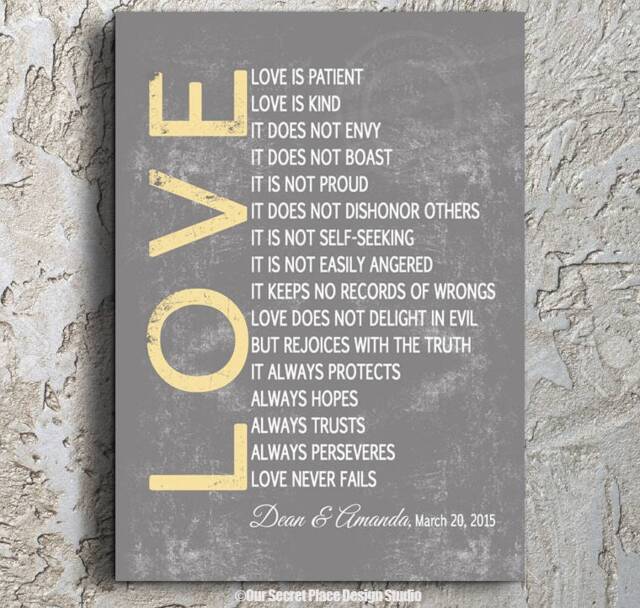 Personalized Wedding Date Sign Love Is Patient 1 Corinthians Important Dates Religious Wall Art Anniversary Gift For Her - image 1