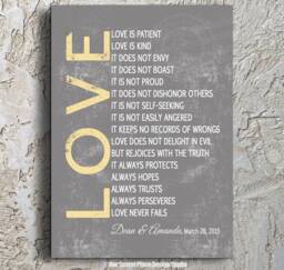 Personalized Wedding Date Sign Love Is Patient 1 Corinthians Important Dates Religious Wall Art Anniversary Gift For Her - thumbnail 1