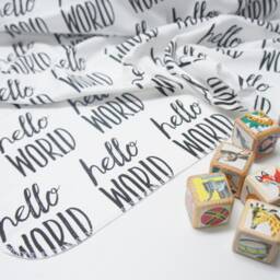 Hello World Organic Cotton Baby Blanket - Monochrome Swaddle - thumbnail 4