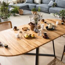 Oval Black Extendable Dining/Kitchen Table. Oak Oiled Wood. Elegant M??ne Oval. Steel Matt Frame. Handmade - thumbnail 3
