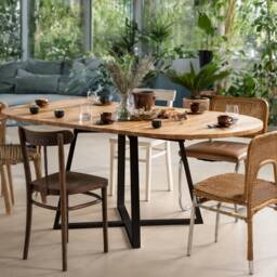 Oval Black Extendable Dining/Kitchen Table. Oak Oiled Wood. Elegant M??ne Oval. Steel Matt Frame. Handmade - thumbnail 2