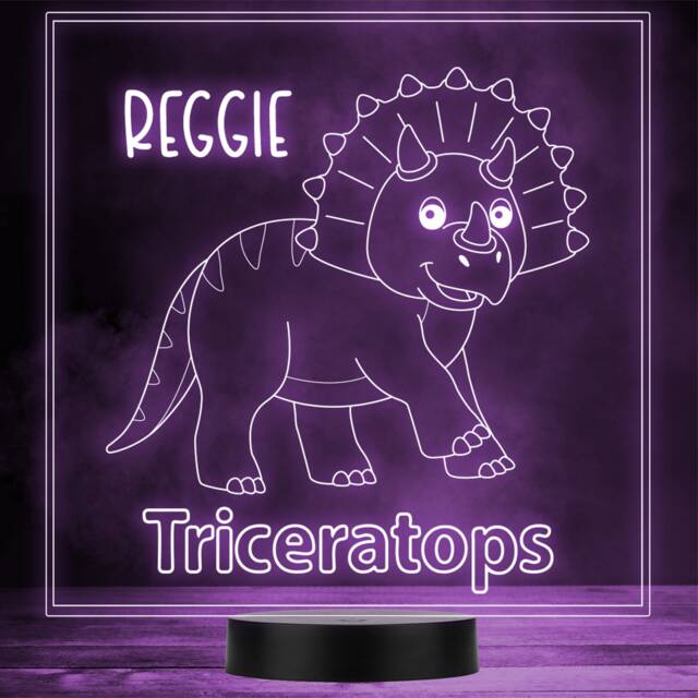 Kids Cute Dinosaur Fan Triceratops Led Personalised Gift Night Light - image 1