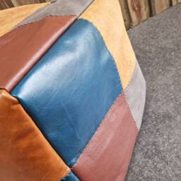 Handmade Genuine Leather Bean Bag Pouf Foot Stool, Modern Boho Decor, Rustic Home Decor - thumbnail 3