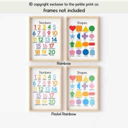 Numbers & Shapes Nursery Wall Art Set -- Kids Educational Prints, Toddler Playroom Decor, Unframed - thumbnail 2