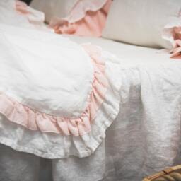 Luxury Linen Duvet Cover White With Pink Ruffles, Shabby Chic Bedding - thumbnail 2