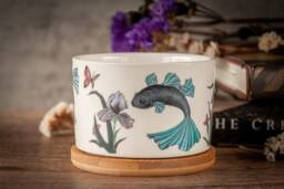 Betta Fish & Iris Flowers Ceramic Planter, Aquarium Home Decor - thumbnail 1