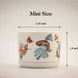 Betta Fish & Iris Flowers Ceramic Planter, Aquarium Home Decor - thumbnail 4