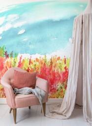 Watercolor Flowering Meadow Wall Mural, Abstract, Nature, Self Adhesive, Peel & Stick, Repositionable, Covering, Decal #26