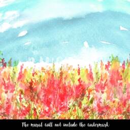 Watercolor Flowering Meadow Wall Mural, Abstract, Nature, Self Adhesive, Peel & Stick, Repositionable, Covering, Decal #26 - thumbnail 3