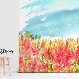 Watercolor Flowering Meadow Wall Mural, Abstract, Nature, Self Adhesive, Peel & Stick, Repositionable, Covering, Decal #26 - thumbnail 2