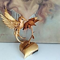 Wooden Sculpture, Hummingbird Colibri Bird, Flower, Heart, Bird, Bird Love Gift, Nature, Unique Gift, Handmade Gift - thumbnail 2