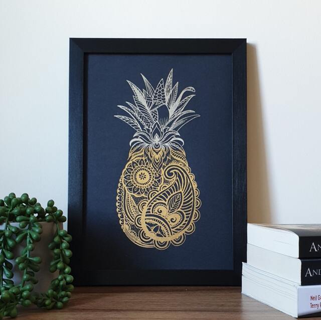 A4 Metallic Foil Pineapple Dual Chrome Wall Art, Boho Print in Copper, Gold, Silver Or Rose Gold - image 1