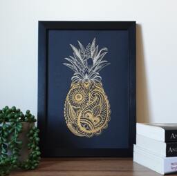 A4 Metallic Foil Pineapple Dual Chrome Wall Art, Boho Print in Copper, Gold, Silver Or Rose Gold