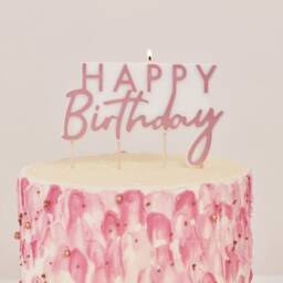 Rose Gold Happy Birthday Candles, 1st Party, Girls Cake Decor, Glitter, Party Decorations, Topper, Baby, Candle - thumbnail 1