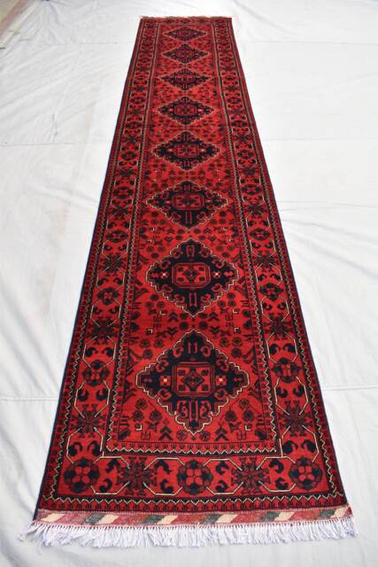 Handmade Red Turkmen Wool Runner Rug Afghan Bokhara Hallway Decor - 3x13 Ft - image 1