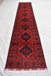 Handmade Red Turkmen Wool Runner Rug Afghan Bokhara Hallway Decor - 3x13 Ft - thumbnail 1