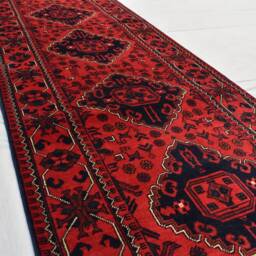 Handmade Red Turkmen Wool Runner Rug Afghan Bokhara Hallway Decor - 3x13 Ft - thumbnail 2