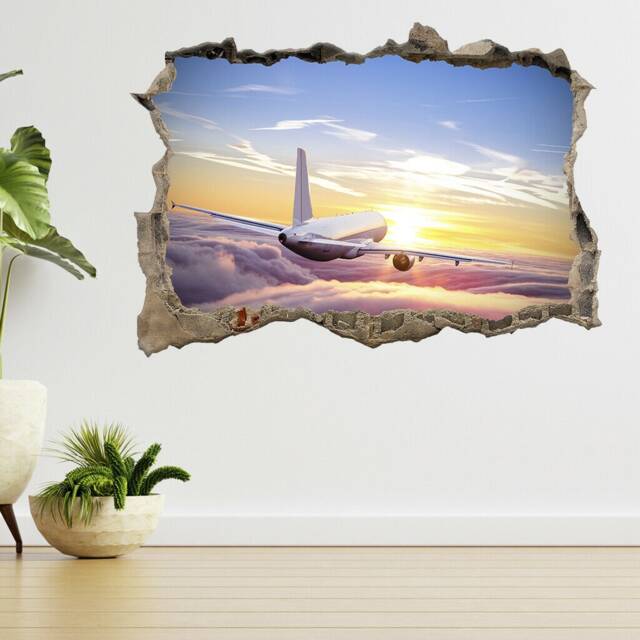 Airplane Flying Above Clouds 3D Smashed View Wall Sticker Poster Decal A392 - image 1