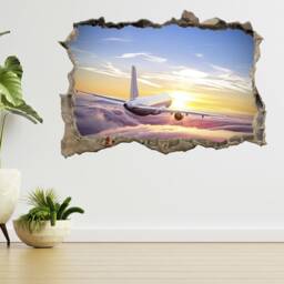 Airplane Flying Above Clouds 3D Smashed View Wall Sticker Poster Decal A392