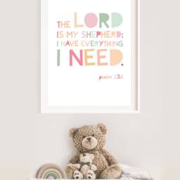 The Lord Is My Shepherd Print, Girls Nursery Prints, Christian Wall Art, Bible Verse Bedroom Prints - thumbnail 2