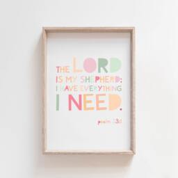 The Lord Is My Shepherd Print, Girls Nursery Prints, Christian Wall Art, Bible Verse Bedroom Prints - thumbnail 1
