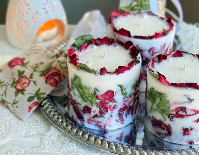 Rose Petal Soy Candle Valentine's Day Unique Floral Scented Candle Gift - image 1