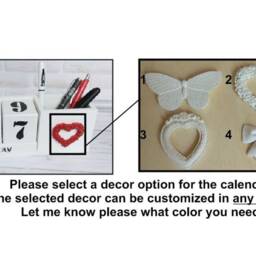 Wooden Perpetual Calendar With Pencil Holder White Desk Organizer - thumbnail 3