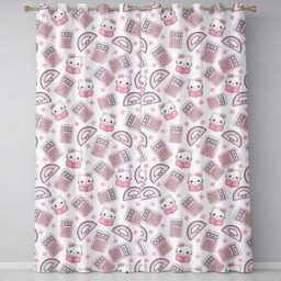 Cute Kawaii Maths Cat Calculator Ruler Grey Seamless Pattern Readymade Eyelet Ring Top Thermal 100% Blackout Curtains - thumbnail 2