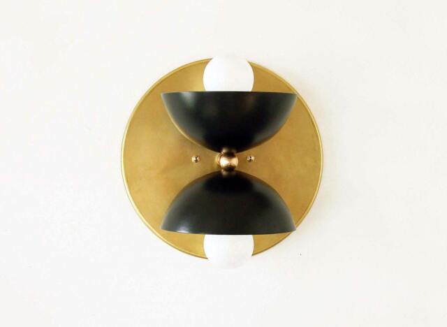 Double Wall Brass Sconce Lamp Light Fixture Bedroom Bedside Black Gold Lighting - image 1