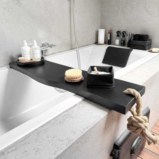 Minimalist Wooden Bath Board - Black Wood Bathroom Tray For Modern Soaking - image 1