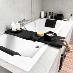 Minimalist Wooden Bath Board - Black Wood Bathroom Tray For Modern Soaking - thumbnail 3