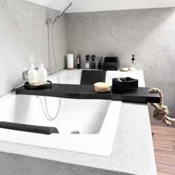 Minimalist Wooden Bath Board - Black Wood Bathroom Tray For Modern Soaking - thumbnail 2