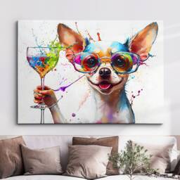 Chihuahua Toasting Drink Dog Pet Abstract Modern Painting Wall Art, Framed Canvas Poster Print, Home Kitchen Office Room Decor, Gifts - thumbnail 1
