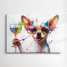 Chihuahua Toasting Drink Dog Pet Abstract Modern Painting Wall Art, Framed Canvas Poster Print, Home Kitchen Office Room Decor, Gifts - thumbnail 3