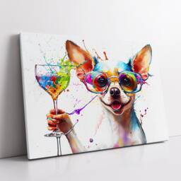 Chihuahua Toasting Drink Dog Pet Abstract Modern Painting Wall Art, Framed Canvas Poster Print, Home Kitchen Office Room Decor, Gifts - thumbnail 2
