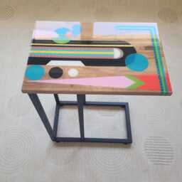 Handmade Epoxy Resin C Table Colorful Wooden Laptop Stand - thumbnail 2