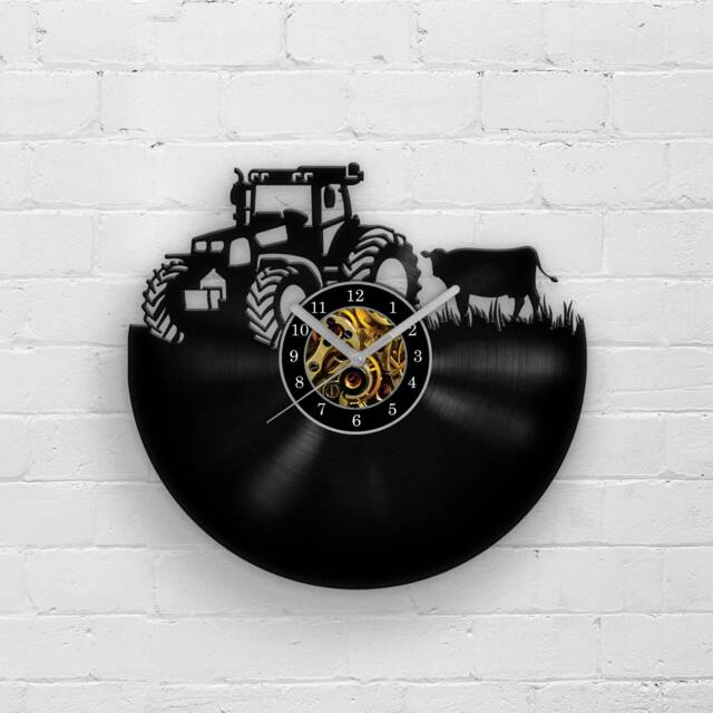 Farm Tractor Vinyl Record Wall Clock - Gift Idea For Men Tractor's Silhouette Rustic Decor Farmhouse Farmers - image 1