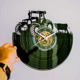 Farm Tractor Vinyl Record Wall Clock - Gift Idea For Men Tractor's Silhouette Rustic Decor Farmhouse Farmers - thumbnail 2
