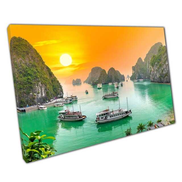 Halong Bay Sunset Seascape Canvas Print Tropical Wall Art Decor For Home Office - image 1
