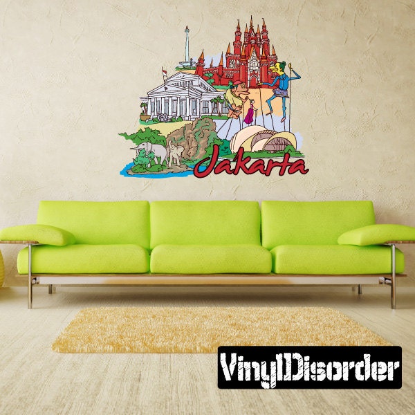 Famous City Jakarta Wall Decal - Fabric Vinyl Removable & Reusable Famouscityuscolor072Et