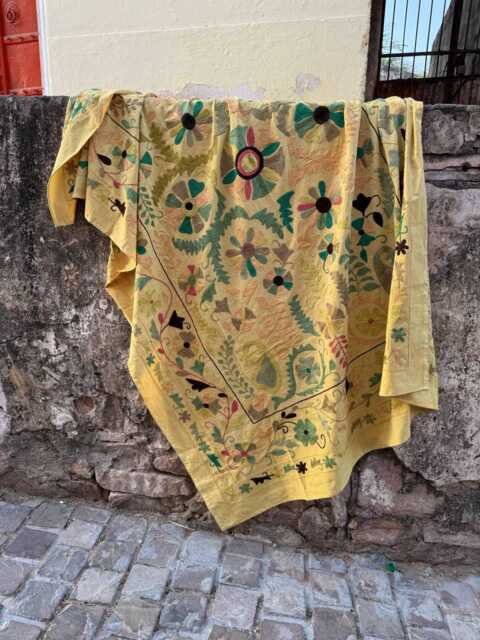 Authentic Suzani Quilt Handmade Embroidery - Bohemian Bed Cover Artisan Cotton Decorative Throw Blanket - image 1