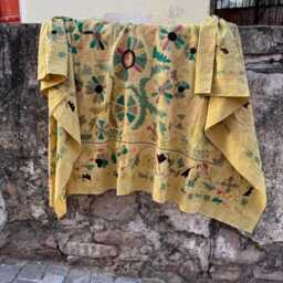 Authentic Suzani Quilt Handmade Embroidery - Bohemian Bed Cover Artisan Cotton Decorative Throw Blanket - thumbnail 2