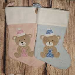 Babies First Christmas Stocking, Personalised Present, Childrens Xmas Sock, Embroidered Christmas Keepsake, Eve Gift, Teddy Bear - thumbnail 2