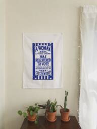 A Woman Votes Banner/Vintage-Inspired Silkscreen Design Printed By Hand On Tea Towel - thumbnail 1